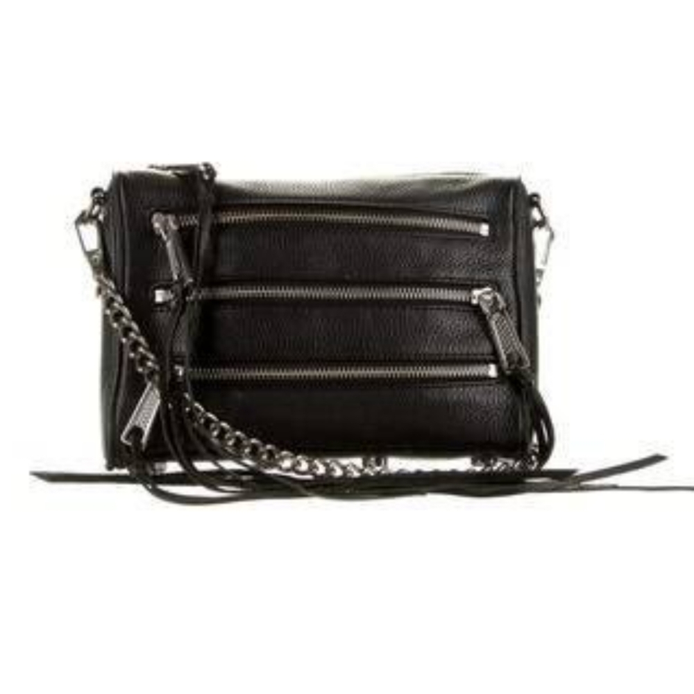 Rebecca Minkoff Moto OBO black leather 3 zip crossbody with silver hardware